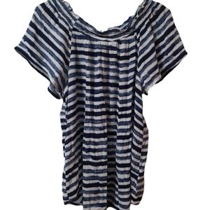 Liz Claiborne Navy/White Stripe Short Sleeve top Medium